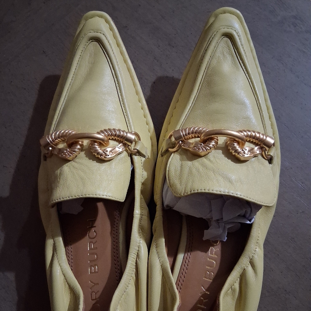 Tory Burch Lemon Loafers with Gold Accent